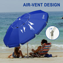 Load image into Gallery viewer, AMMSUN 8 Feet Large Beach Umbrella with Sand Anchor Heavy Duty High Wind Portable Outdoor Umbrellas UPF 50+ Protection Air Vent Tilt Patio Garden Pool Blue