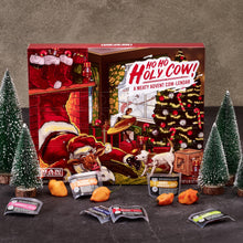 Load image into Gallery viewer, Man Crates Jerky Advent Calendar 2024 Featuring &quot;Ho-Ho-Holy Cow&quot; Artwork – Includes 25 Delicious Bites of Beef Jerky – Delicious Flavors Like Orange Habanero, Rootbeer and More