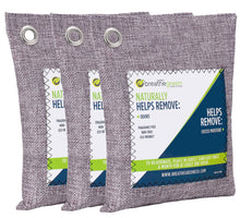 Load image into Gallery viewer, Breathe Green Bamboo Charcoal Bags Odor Absorber (3-Pack) Activated Charcoal Odor Eliminator Bag, Natural Freshener Removes Odors and Moisture, Odor Eliminator for Home, Pets, Car, Closet, RV